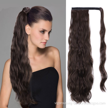 Vigorous 24 Inch Long Wavy Ponytail Hair Extension Wrap Around Ponytail Black Dark Auburn Clip in on Hair Extensions for Women